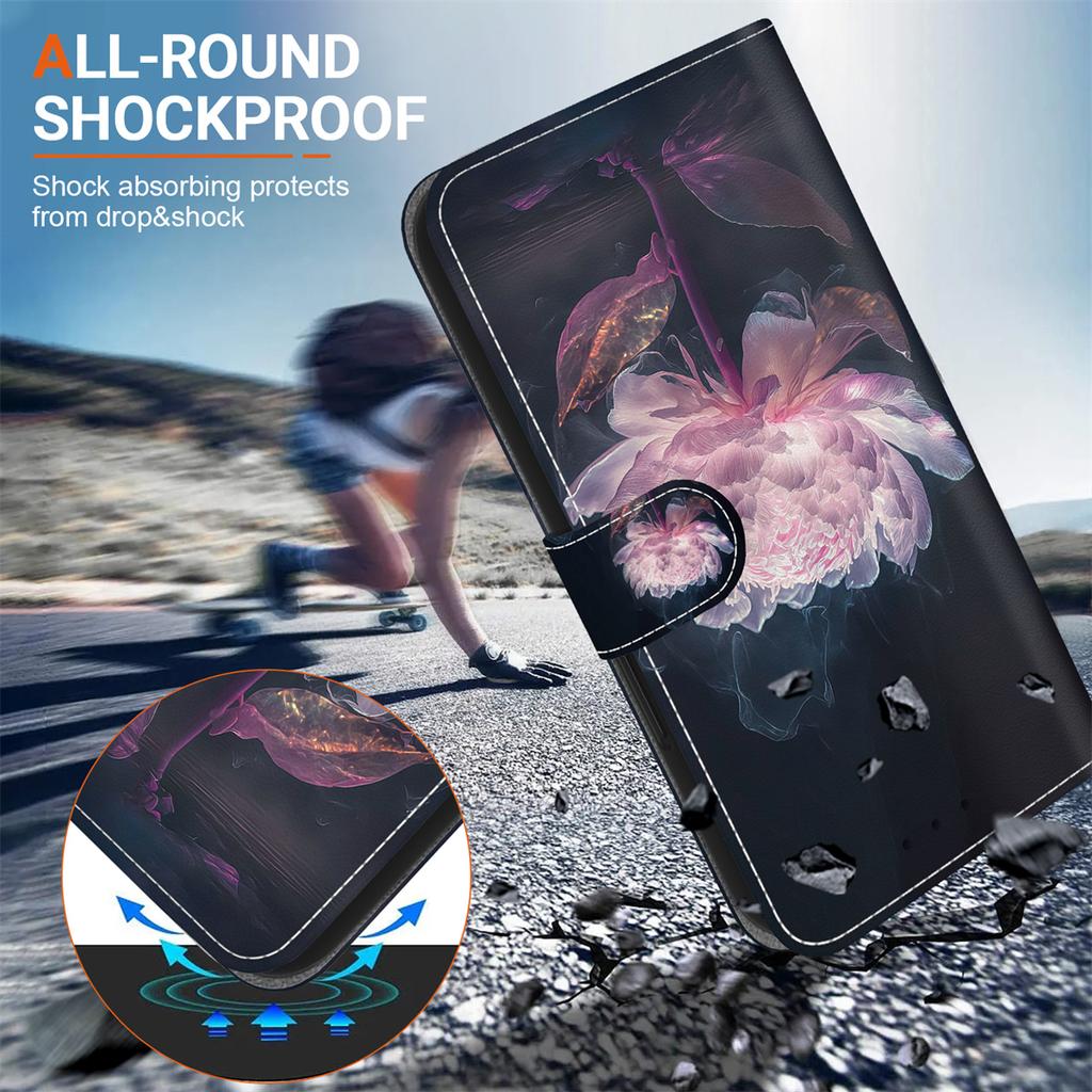 Purple Crystal Flower Painted Pattern Flip Wallet PU Leather Case with For iPhone Samsung Umidigi Infinix  TECNO...Suitable for Over 900 Phone Models