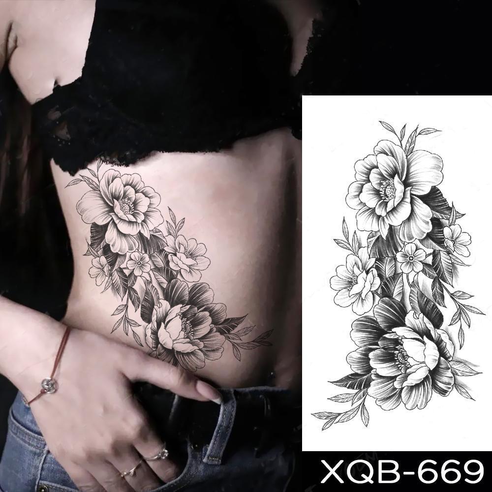 NEW 1 PC 210*114MM Cherry Blossom Fake Temporary Tattoo For Women Girl Watercolor Rose Flower Tattoos Flora Branch Chest Back Tatoo Paper Stickers