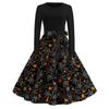 Women's Fashion Round Neck Casual Slim Fit Halloween Printed Long Sleeve Dress