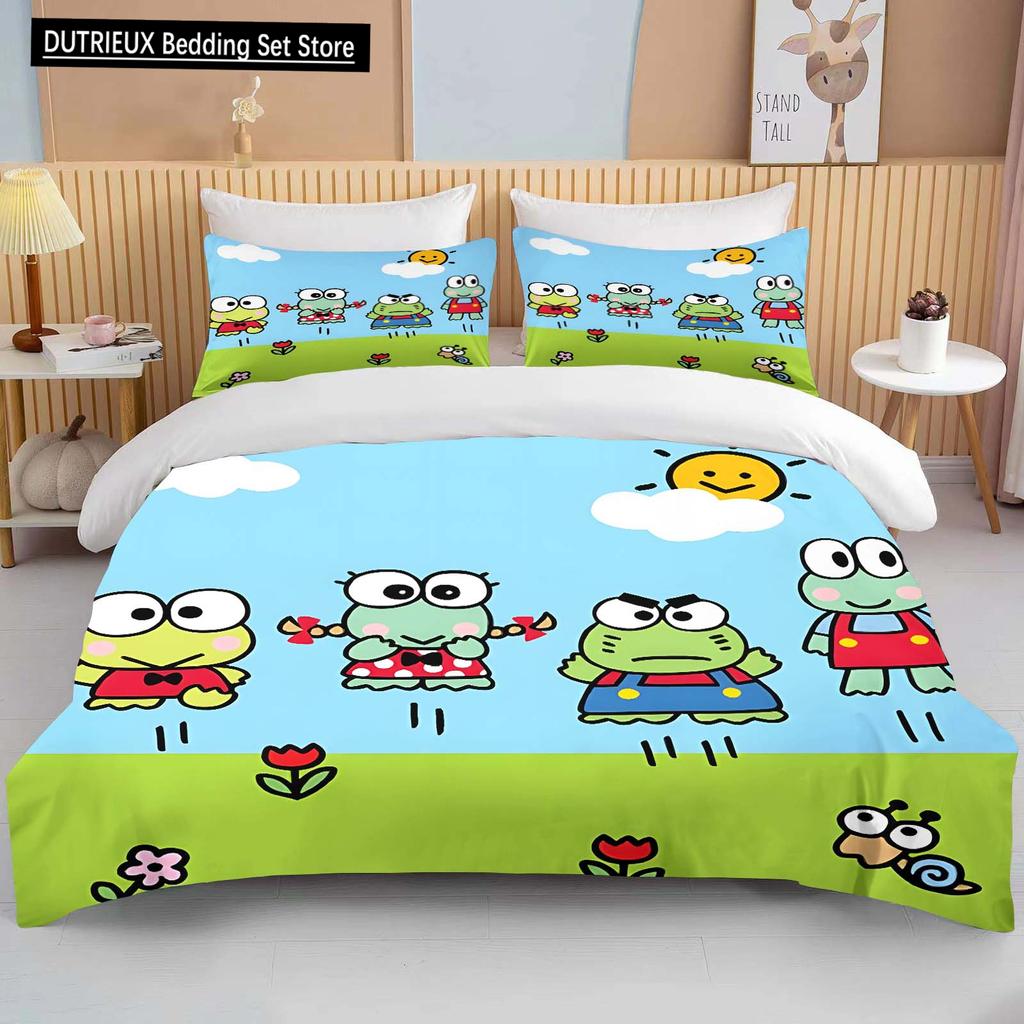 10 размеров Sanrio Keroppi печатный комплект постельного белья мультфильм аниме пододеяльник одеяло наволочка мальчики девочки дети взрослые король подарок