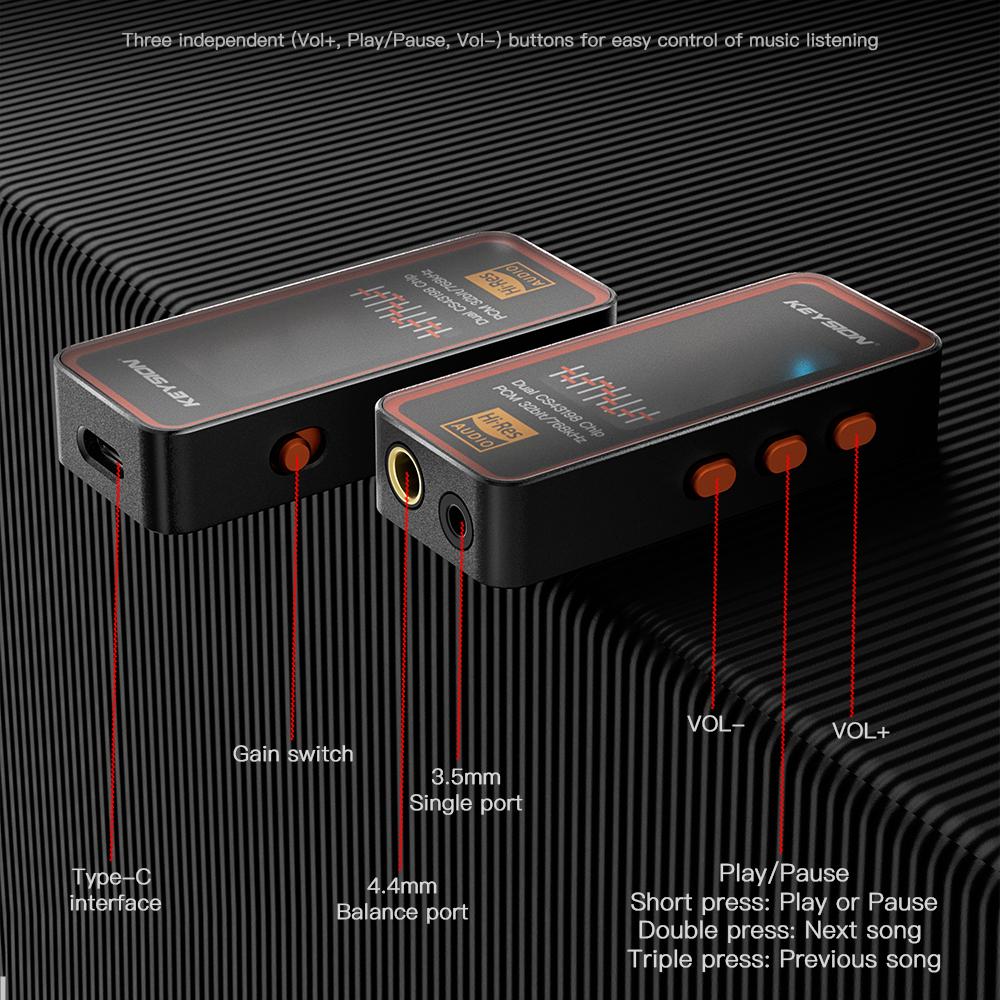 KEYSION Двухканальный ЦАП CS43198, аудиодекодер 768 кГц DSD256, USB Type-C на 3,5/4,4 мм, усилитель для наушников HiFi без потерь для iOS, Android и ПК.