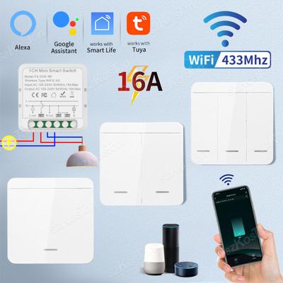 16A Tuya WiFi Smart Switch с пультом дистанционного управления RF433 1/2/3 Gang Wireless Wall Switch Mini Breaker Voice Control for Alexa Google