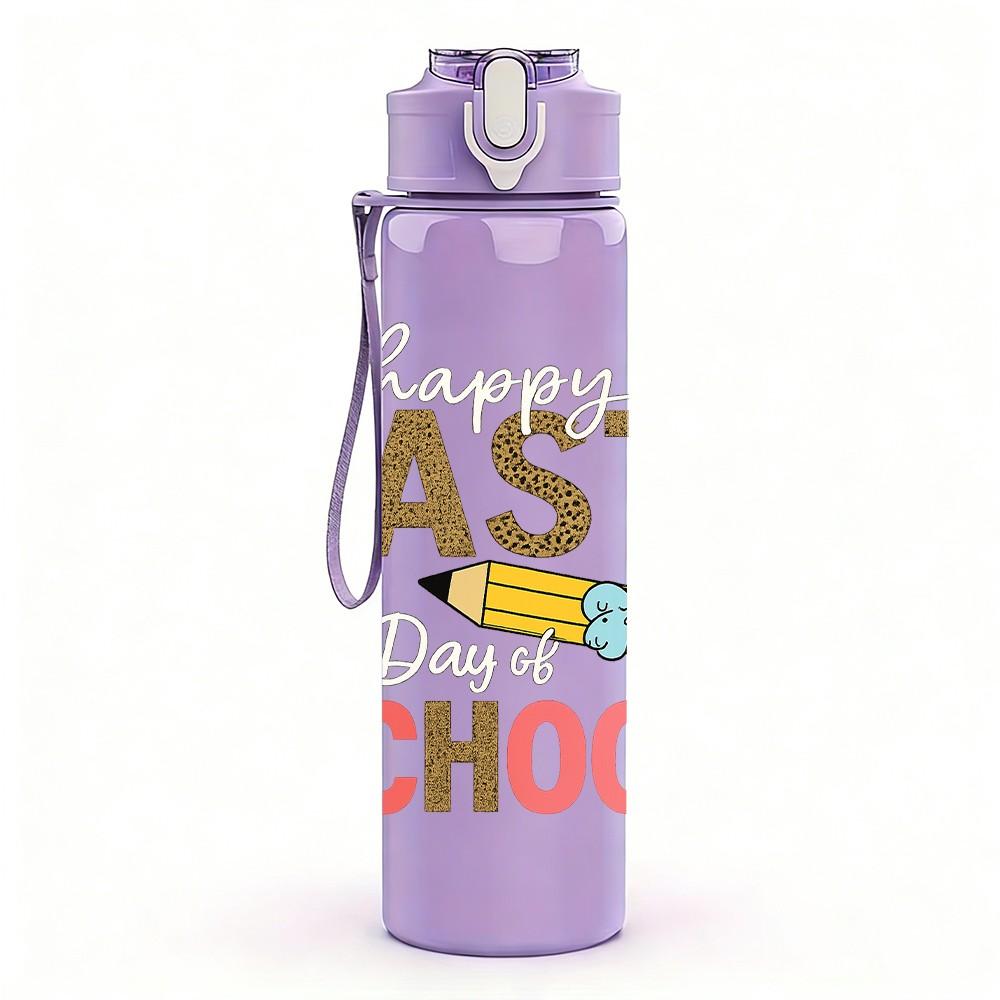1PC Last School Script Letter 750ml Color Plastic Sports Water Bottle Leakproof Flip Straw Lid Suitable for Sports Office Home Use