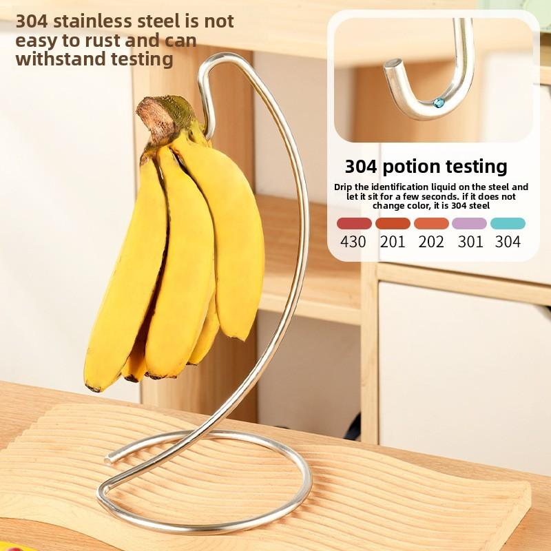 Portable Stainless Steel Banana Holder With Hooks For Kitchen Counter And Office Desk Use