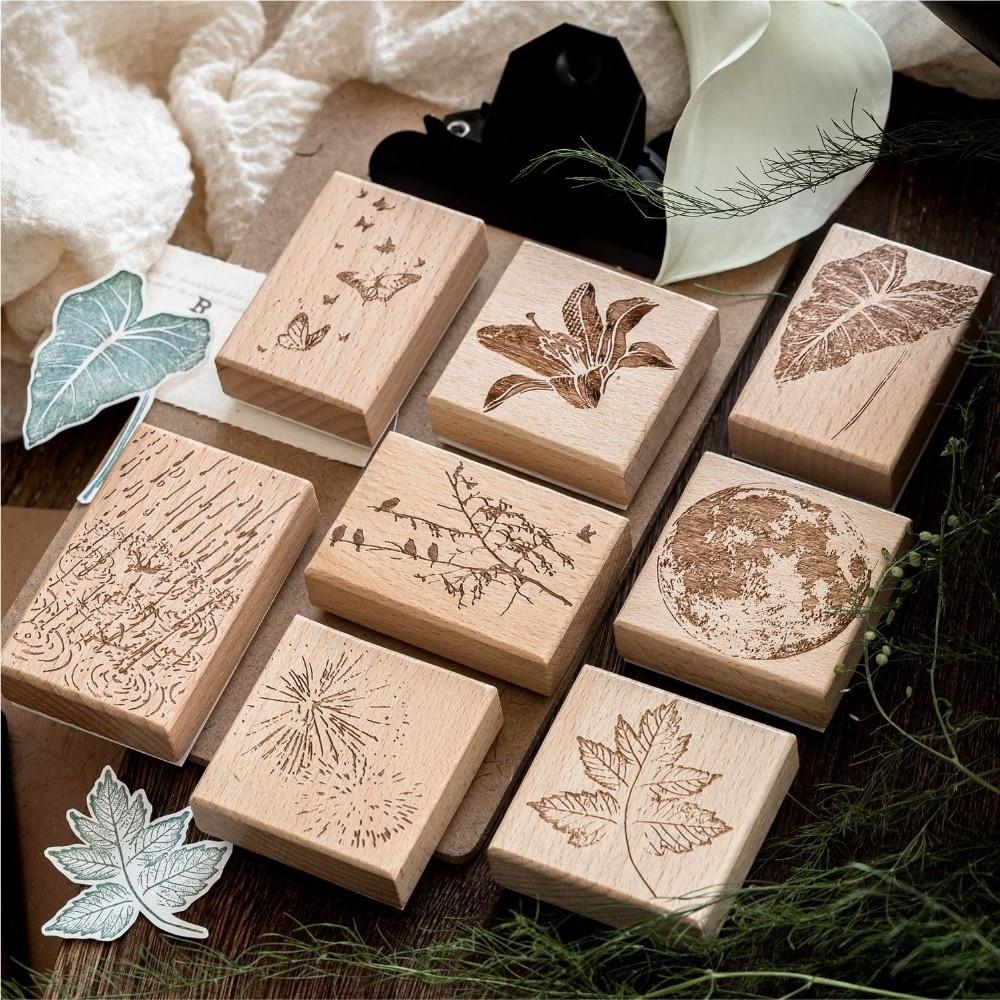 Flower Butterfly Leaves Rubber Craft Stamps Wooden Journal Stationery Children Stamp for Scrapbook