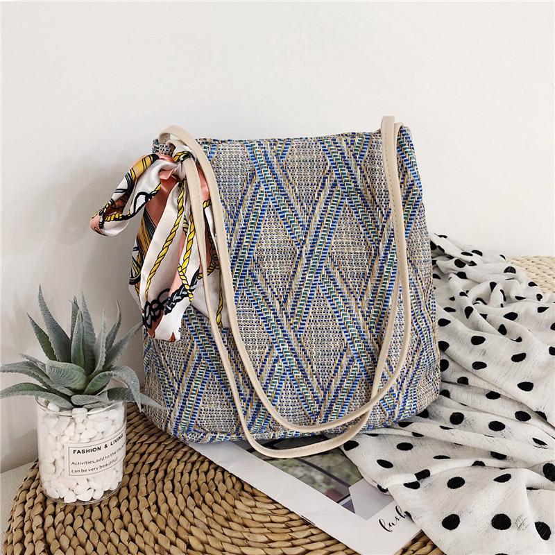 Женская соломенная сумка SCIONE с шелковым шарфом