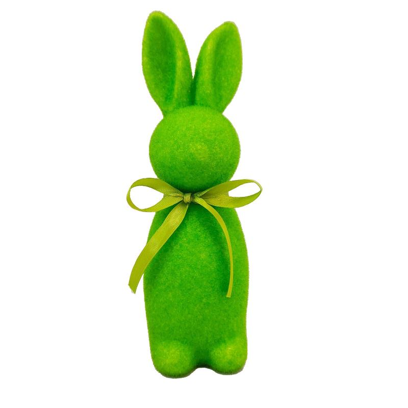 Flocked Easter Bunny Decor Cute Easter Standing Rabbit Statue With Bow Tie Spring Tabletop Centerpiece Nursery Home Decor