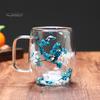 250ml Double Walled Glass Mug Clear Floral Wide Mouth Cup with Handle Insulated Coffee Tumbler for Coffee Tea Chocolates