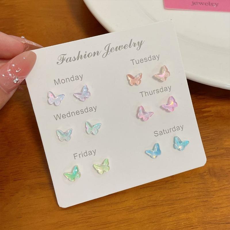 Летние красочные женские серьги в форме сердца с маленькими камнями, милые новые модные и свежие серьги-бабочки 2024 года