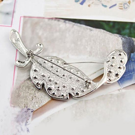 Women Leaf Tone Rhinestone Wedding Gift Brooch Pin