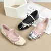 Fashion Contrast Color Bowtie Ballets Shoes Woman Belt Buckle Flats Mary Janes Ladies Silver Shiny Leather Loafers Brides Ballerinas