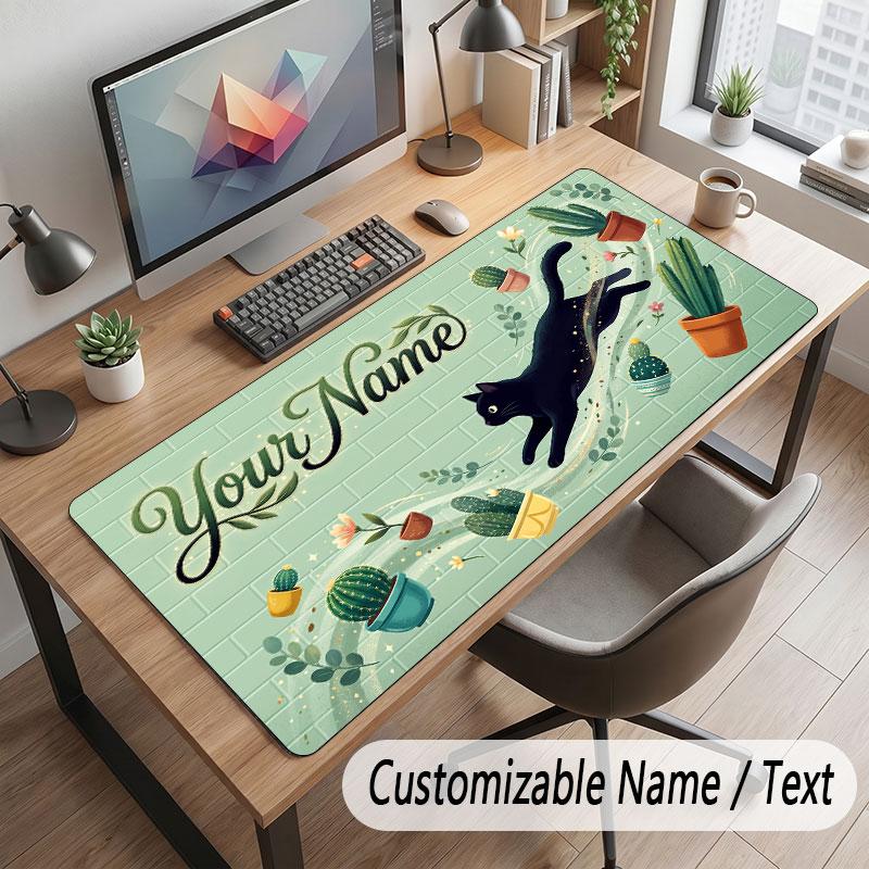 Cat Theme Customized Mouse Pad Personalized Print Name Text Desk Mat For Home Office Table Decor
