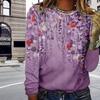 Топы для женщин с принтом разноцветных растений, круглый вырез, длинный рукав, футболка, осенний повседневный тонкий пуловер, женский топ с длинным рукавом