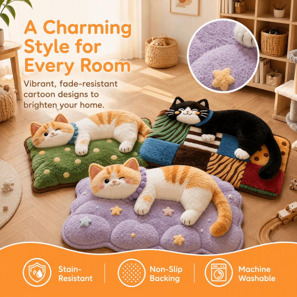 Non-Slip Cat Area Rug Pashmina Cartoon Carpet Soft Home Decor Carpet Bedrooms