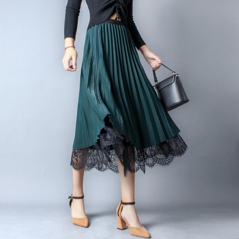 Vintage Lace Gauze Women Skirts Korean Elegant Loose Midi High-waisted Floral Skirt Woman Female Faldas