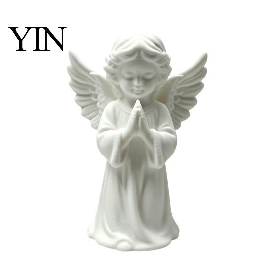 Stable Wide Base Angel Decoration 3D Printed Praying Statue, Elegant Matte White Cherub Figurine with Detailed Drop Resistant Odor Free Decor