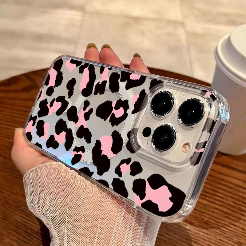 Модный черный розовый чехол для телефона с леопардовым принтом для iPhone 17 16 15 14 13 12 11 Pro Max 7 8 Plus 16E 17Air X XR XS Max Мягкая крышка