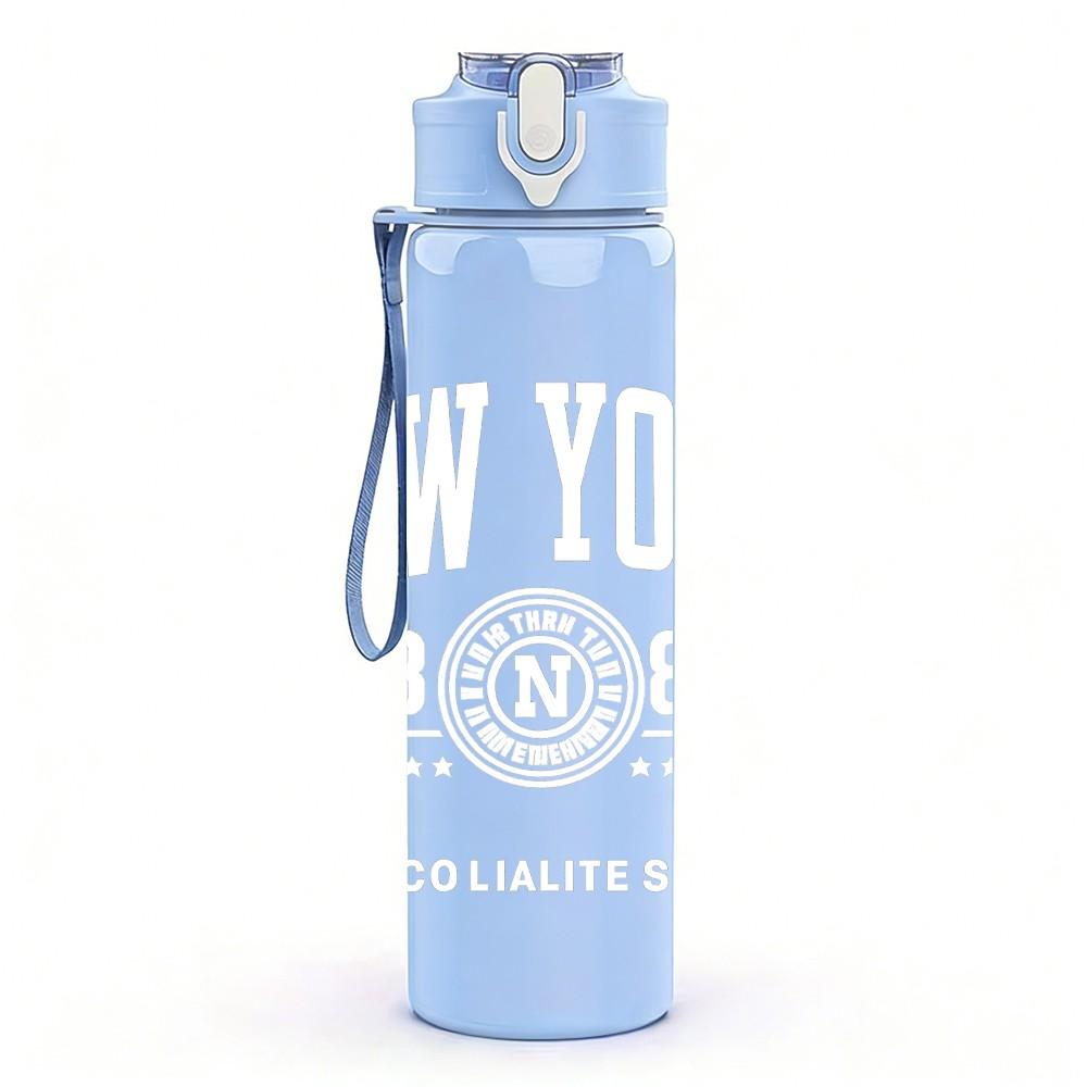 1PC Faded Blurred Minimal Text Print 750ml Color Plastic Sports Water Bottle Leakproof Flip Straw Lid Suitable for Sports Office Home Use