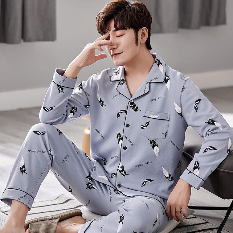 Мужская пижама из чистого хлопка весна-осень с длинными рукавами, кардиган для пожилых людей среднего возраста, комплект домашней одежды, молодежная повседневная свободная пижама