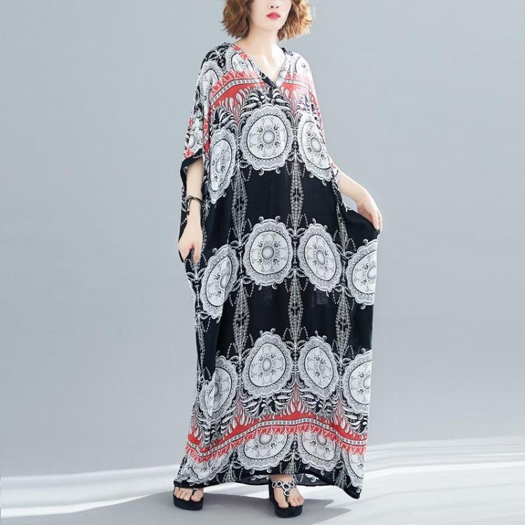 Vintage Floral Satin Maxi Long Dress for Women Plus Size Casual Loose Summer Dresses New In