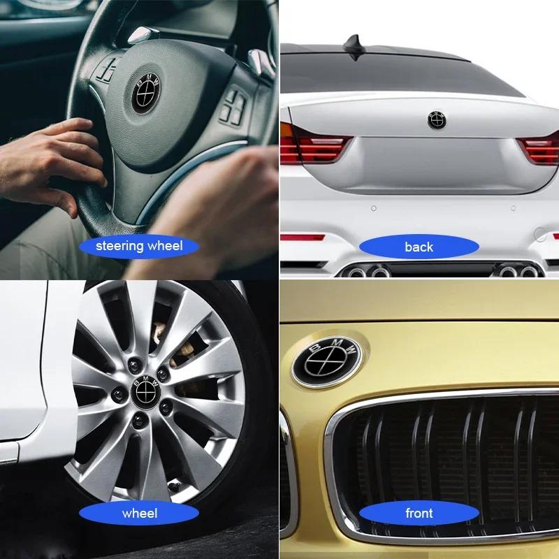 For BMW G30 7Pcs Car Front Hood Trunk Logo Steering Wheel Center Sticker Wheel Hub Center Cover Accessories For BMW E34 E39 E60 E61 F10 F11