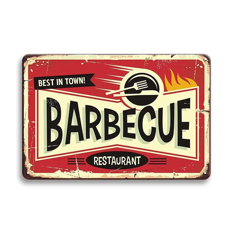 Hot Dog Fresh Hamburgers Metal Signs BBQ Vintage Posters Home Kitchen Wall Decor Iron Plate Painting Fast Food Shop Plaques