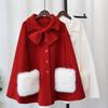 Bow Knitted Double-sided Woolen Coat Cape Autumn and Winter New High-end Sweater Jacket Women