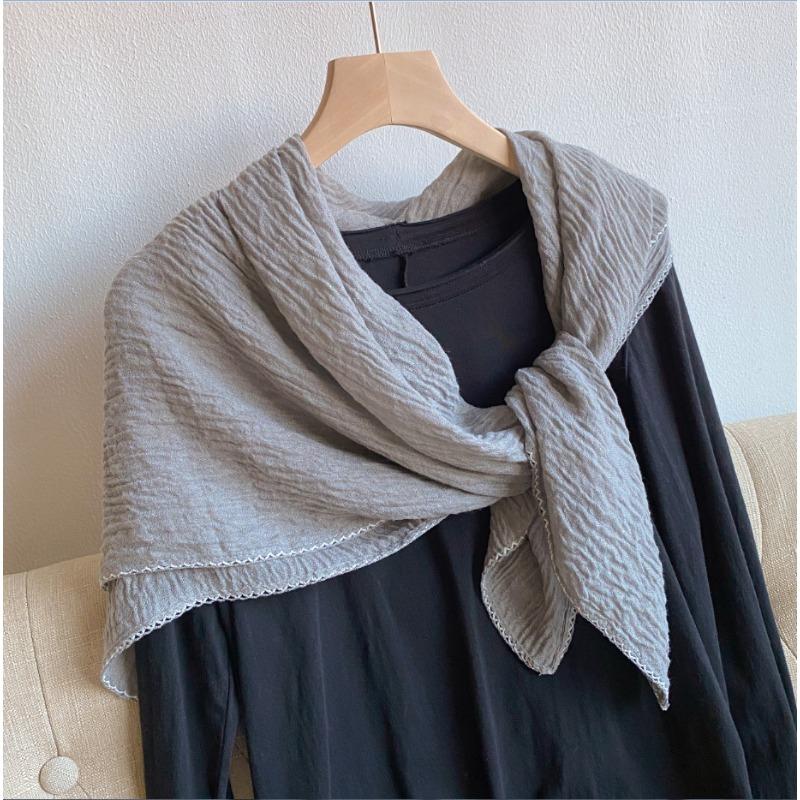 Spring and Autumn New Pleated Solid Color Cotton and Linen Large Square Scarf Silk Scarf Femininity Versatile Shawl Thin Neck Scarf