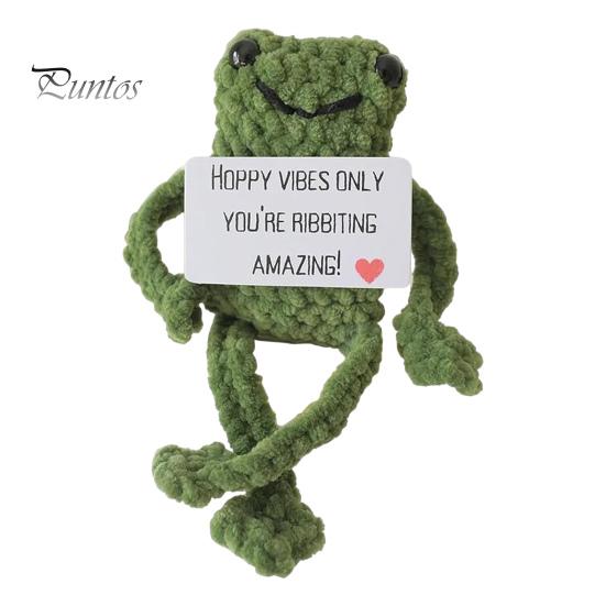 Позитивная вязаная крючком кукла-лягушка с ободряющей картой, эмоциональная поддержка, вязание ручной работы, животное, украшение, орнамент, игрушка для снятия стресса