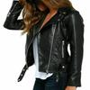 Черная женская кожаная куртка в байкерском стиле из овчины с молнией и карманом