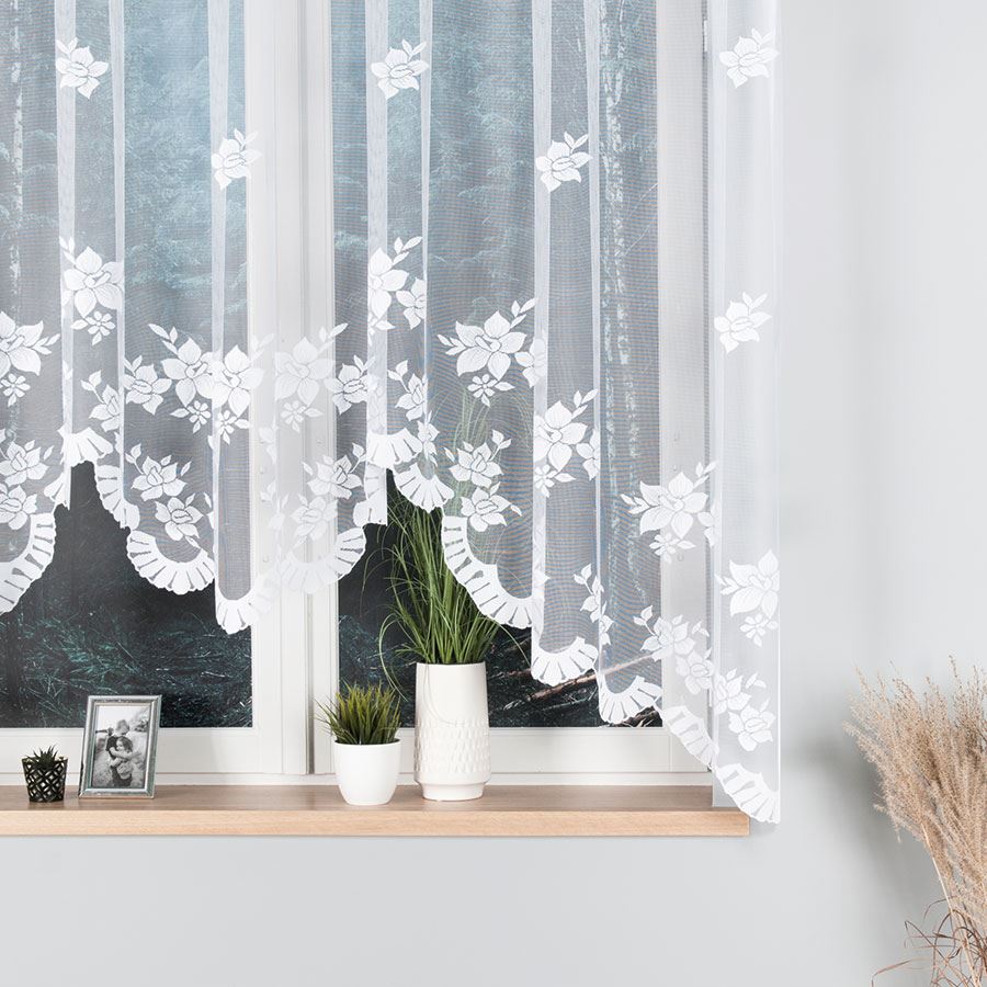 Irena - Ready-made Jacquard Curtain with Bottom Trim - - White
