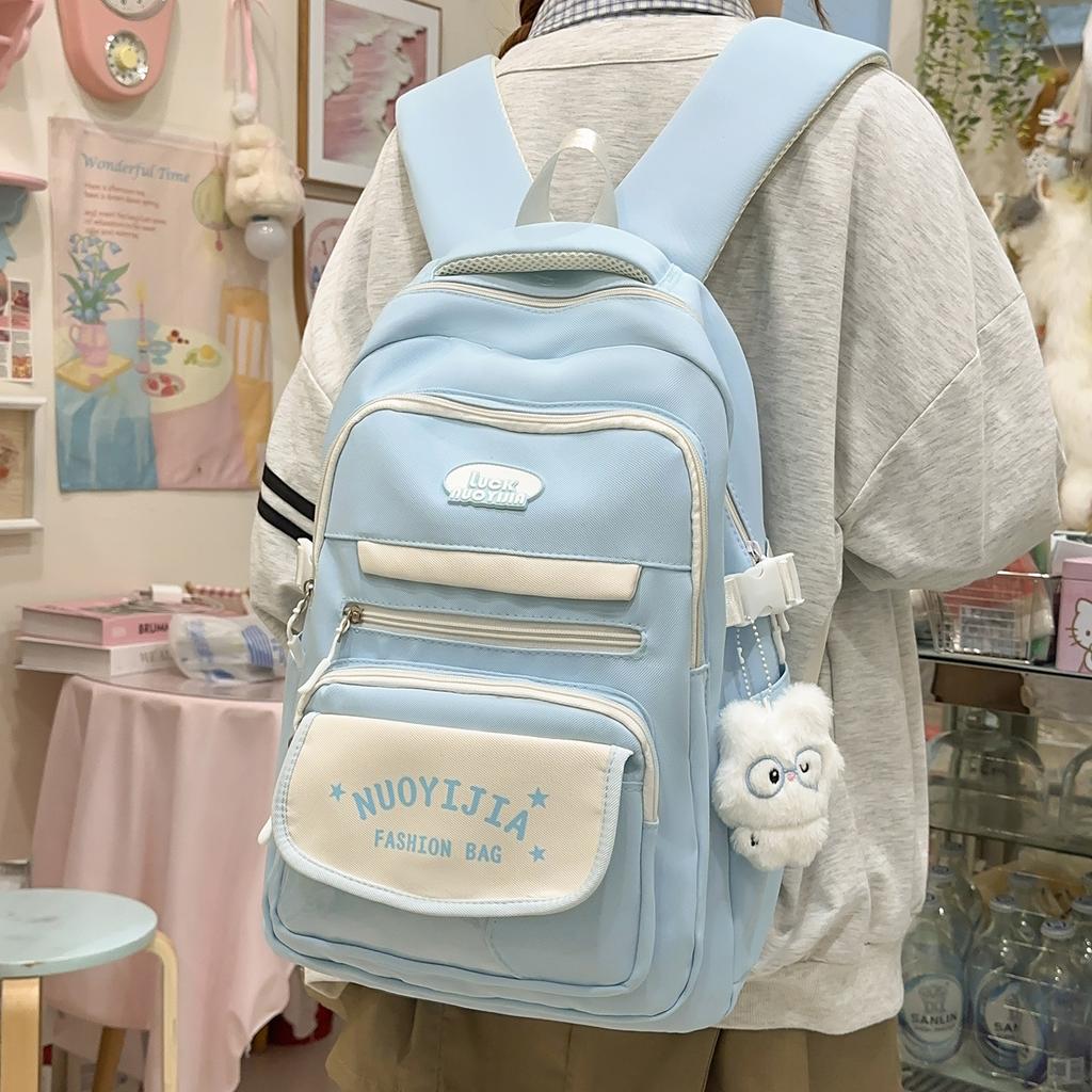 Schoolbag Japanese dopamine schoolbag Korean version ins Middle and high school students cute backpack contrasting colors casual versatile backpack