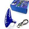 Space-Time Ocarina, 12-Hole, Ceramic Tubes, Beginner's, with Protective Bag and Stand, Blue