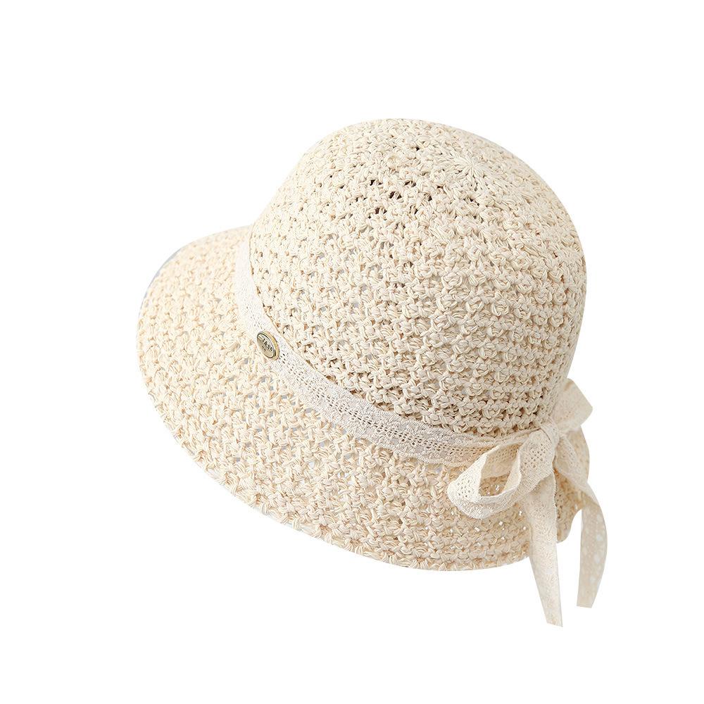 New trendy small fresh big brim women's beach hollow knitted small standard hat simple women's sunshade sunscreen hat