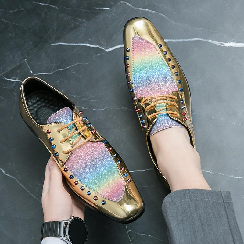 British Style Pointed Toe Leather Shoes Punk Style Mens Oxfords Footwear Stylish Street Style Formal Dress Shoes Man Spike Flats