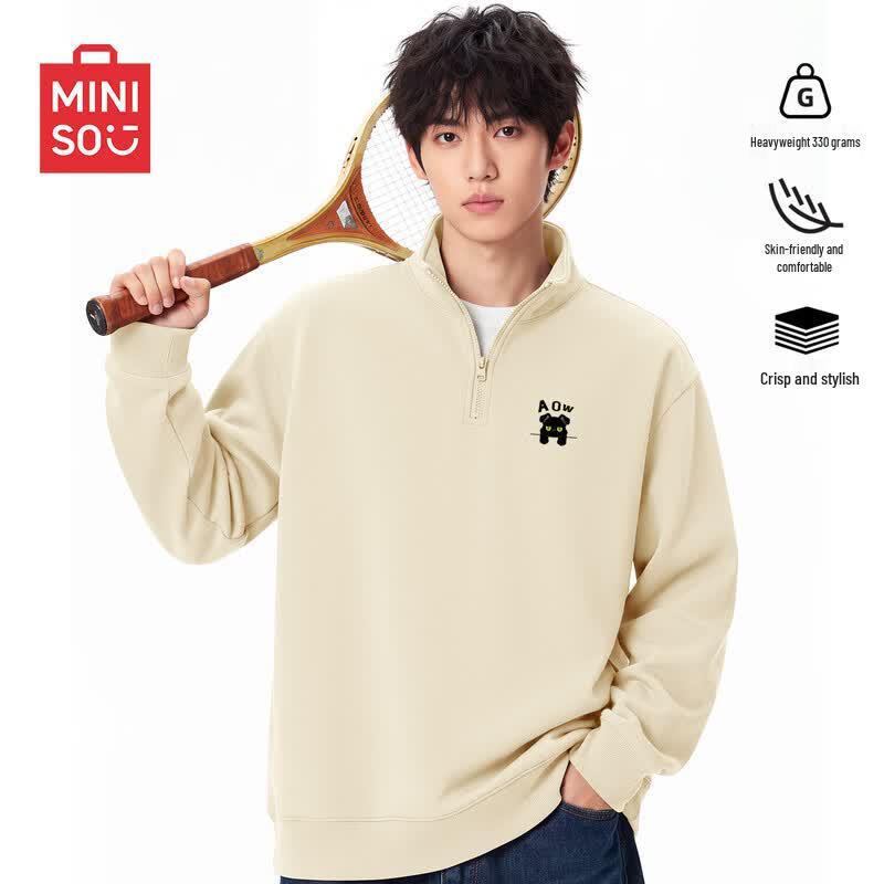 MINISO Men's Casual Heavyweight Stand-collar Half-zip Sweatshirt