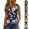 Square Collar Tank Top Women Print Tank Tee Casual Loose Fit Sleeveless Shirt
