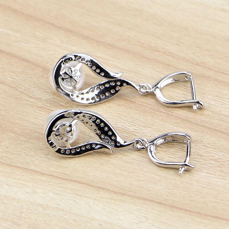 925 Sterling Silver Jewelry Earring Freshwater Pearls White Cz Beads Drop Dangle Earrings For Women Free Gifts Box