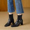 Кожаные женские короткие ботильоны с квадратным носком и толстым каблуком, новинка осени и зимы 2025 года, ботильоны на высоком тонком каблуке, короткие модные ботильоны с задней молнией