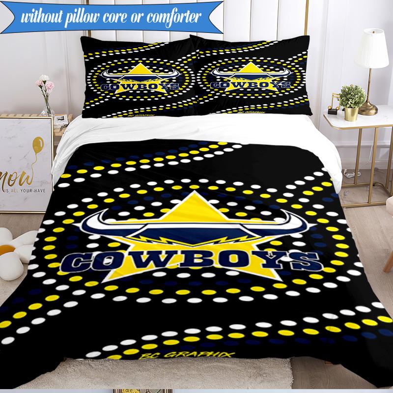 3PCS North Queensland Rugby Bedding Set 2D Printing (Includes 1 Duvet Cover + 2 Pillowcases Coreless), Bedroom decor,Fan gift