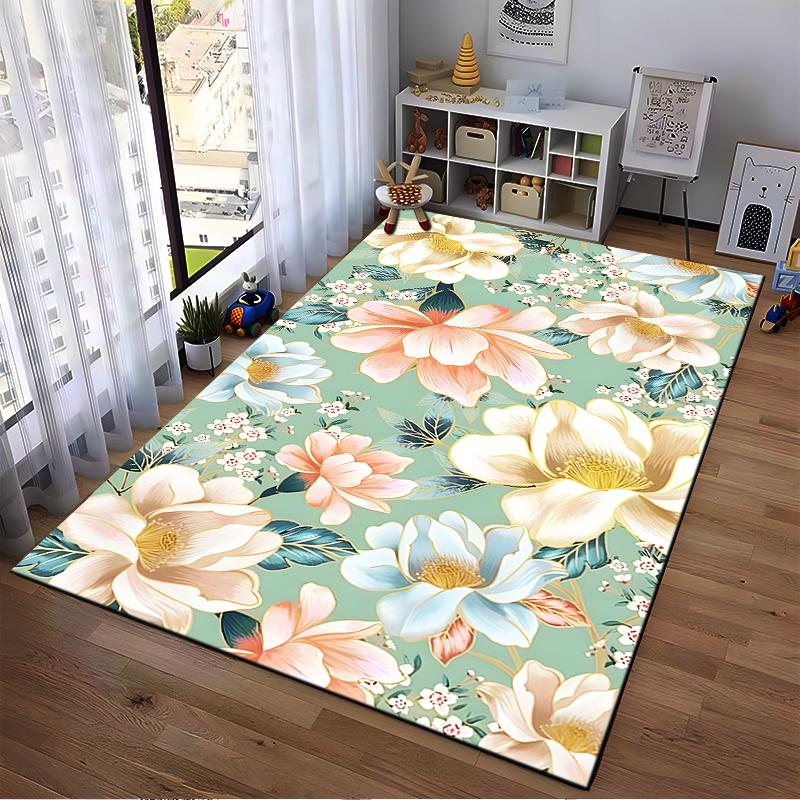 Floral pattern rug with pastel blossoms Non-slip rug suitable for living room and bedroom sofas