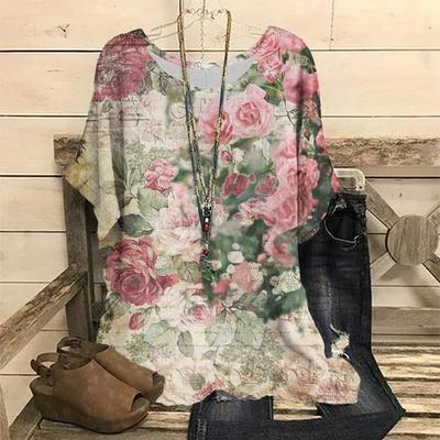 Летний топ с круглым вырезом и 3D цветочным принтом, модная повседневная футболка с коротким рукавом больших размеров для женщин