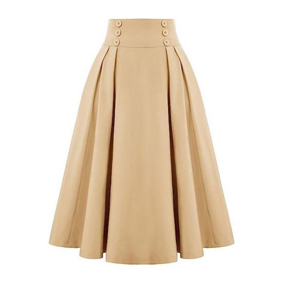 Женская юбка-миди с декором на пуговицах, цветная офисная повседневная юбка трапециевидной формы, однотонная женская юбка с высокой талией