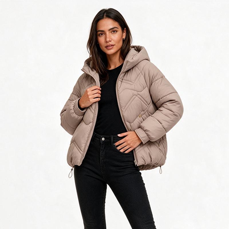 Winter loose large size down cotton clothes thickened warm small hooded loose versatile jacket