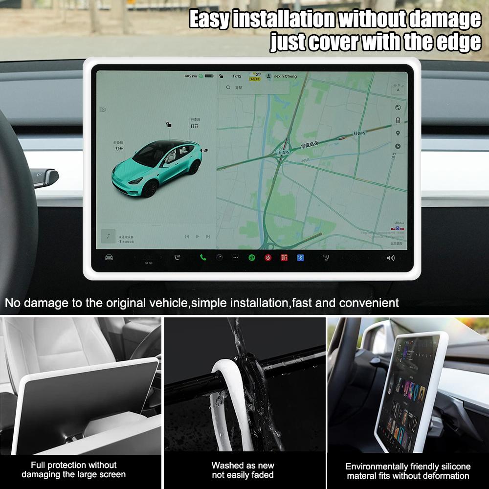 For Tesla Model 3 Y Navigation Screen Protector Car Accessories Silicone Central Control Frame Edge Cover