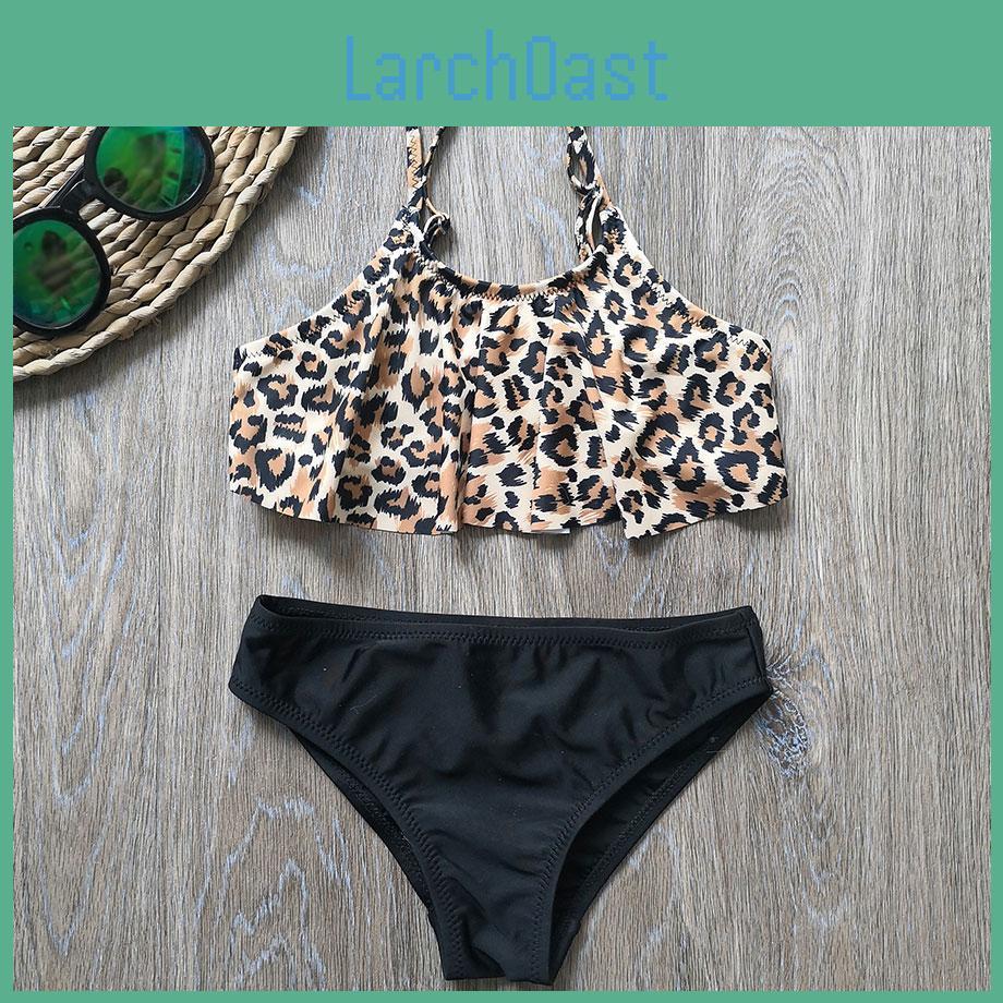 Girl Kids Swimsuit Years 614 Swimwear Leopard Teenage Girl Bikini Set Falbala Two Piece Childrens Swimwear Girls Bathing Suit