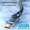 120W Transparent Dual Type-C Fast Charging Cable with Digital Display for Huawei and iPhone 15-16