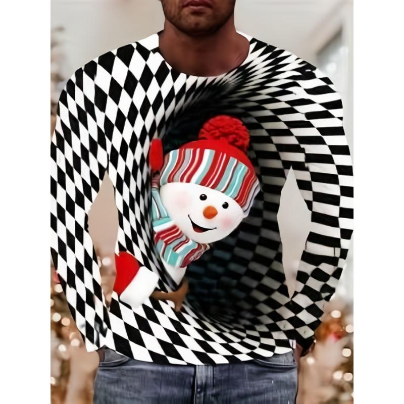 Мужская длинная рубашка с принтом Санта-Клауса 3D для рождественской вечеринки, повседневная мужская мода с круглым вырезом и длинным рукавом