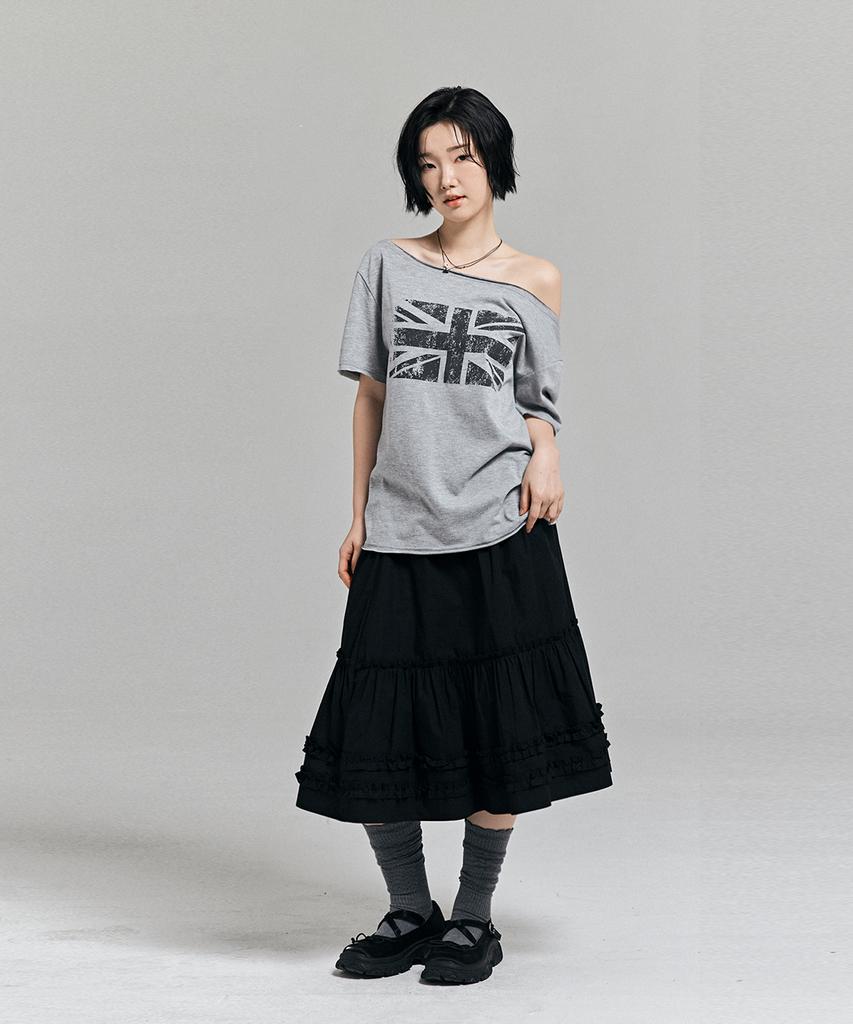AWESOME STUDIO Union Jack One-Shoulder T-Shirt Melange Grey