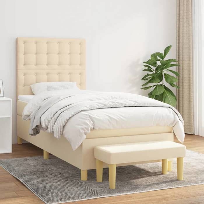 Maison Exclusive - Sommier à lattes de lit et matelas Crème 90x190 cm Tissu